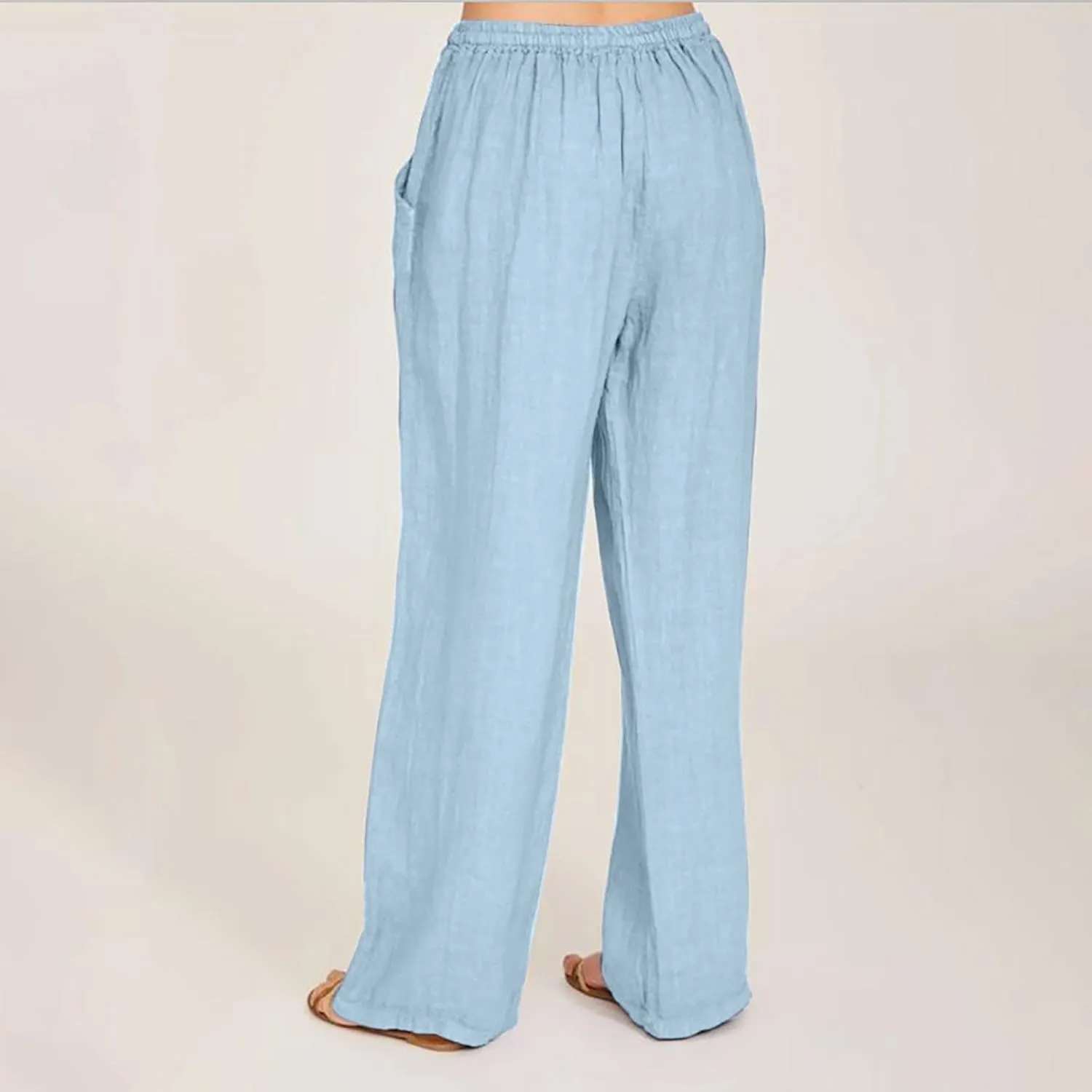 Linen Pants Women Summer 2024 Wide Leg Casual Loose Pant Drawstring High Waist Palazzo Pants Trousers with Pockets
