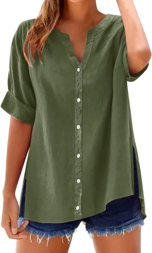 Linen Shirt for Women Breathable Tops Loose Crewneck Tops Womens Daily t Shirts Summer Shirts for Women 2025,Island
