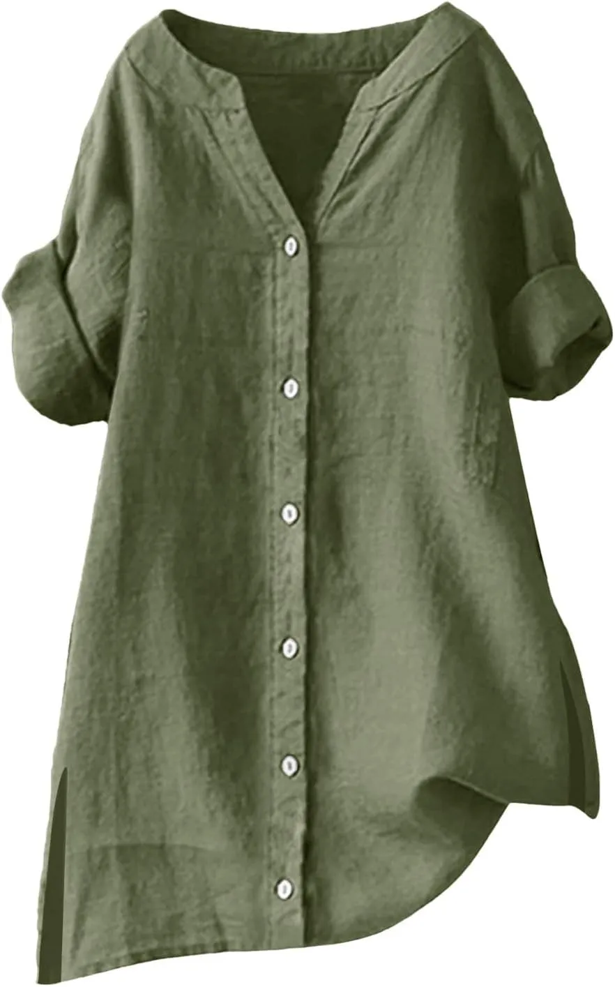Linen Shirt for Women Breathable Tops Loose Crewneck Tops Womens Daily t Shirts Summer Shirts for Women 2025,Island