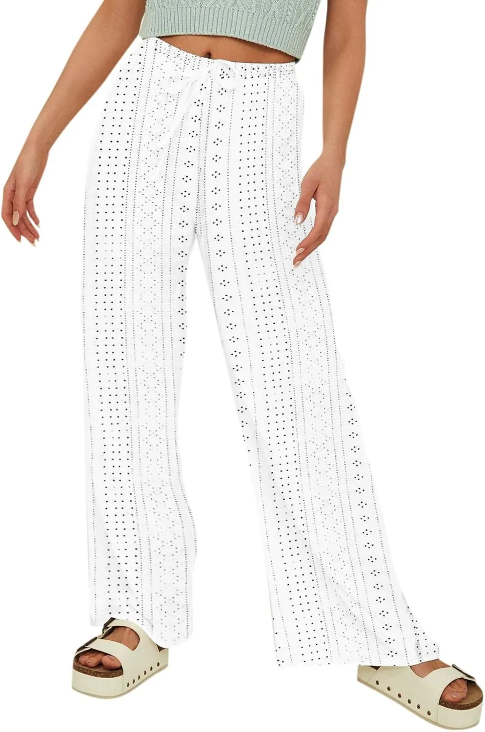 Long Palazzo Pants for Women Resort Outfits 2025 Easter Straight Leg Pants with Pockets Flowy Solid Drawstring Sweatpants