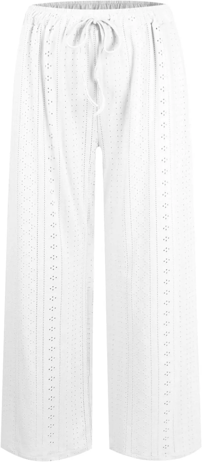 Long Palazzo Pants for Women Resort Outfits 2025 Easter Straight Leg Pants with Pockets Flowy Solid Drawstring Sweatpants