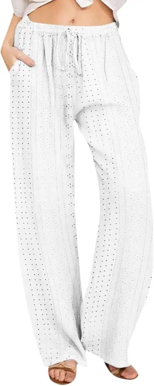 Long Palazzo Pants for Women Resort Outfits 2025 Easter Straight Leg Pants with Pockets Flowy Solid Drawstring Sweatpants