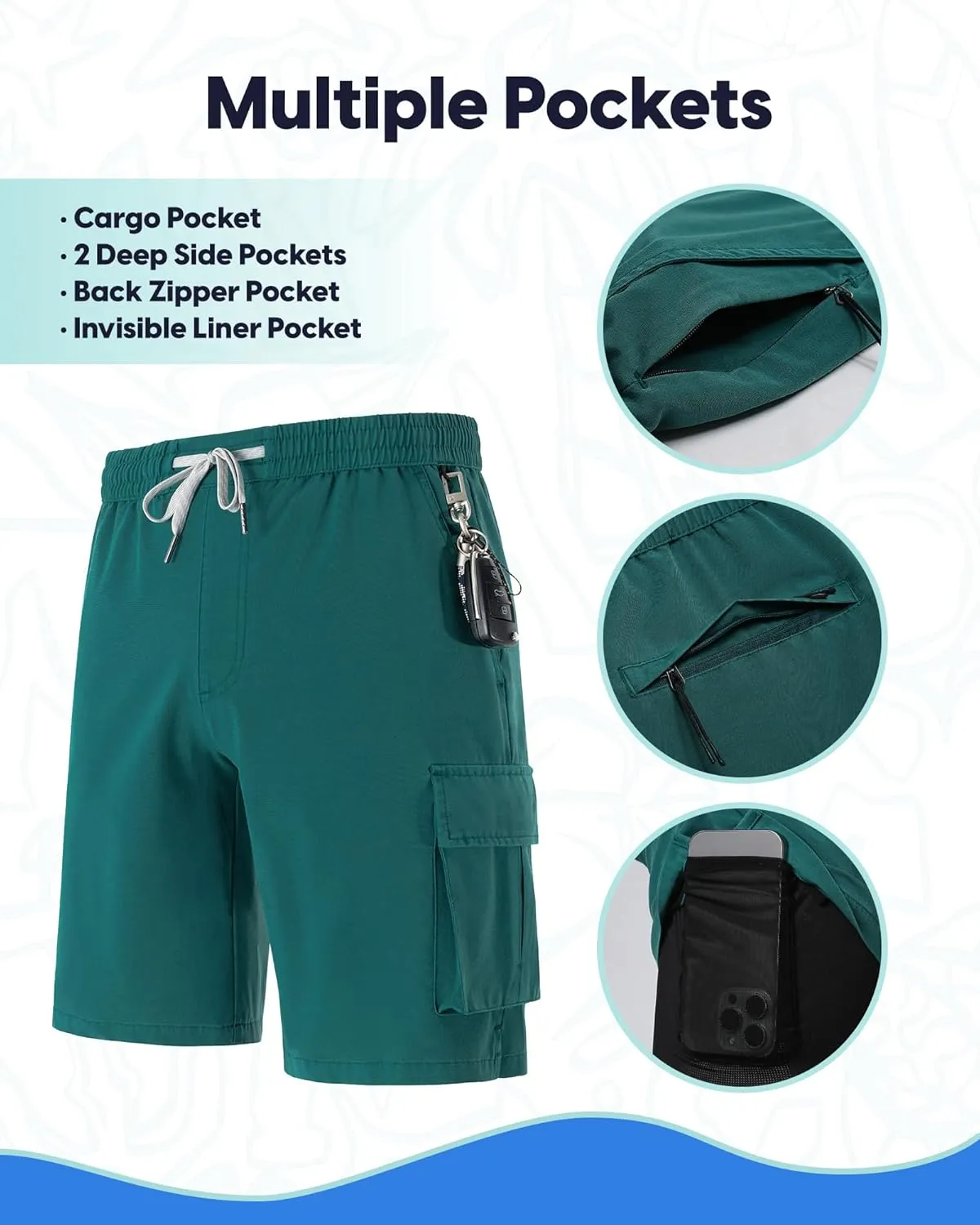 maamgic Mens Swim Trunks with Compression Liner 9 inch Quick Dry Men Bathing Suit Stretch Board Shorts