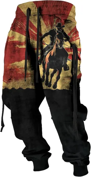 MARSVOVO Mens Western Aztec Pants Vintage Drawstring Fall Sweatpants with Pocket Cool Graphic Baggy Jogger Pants