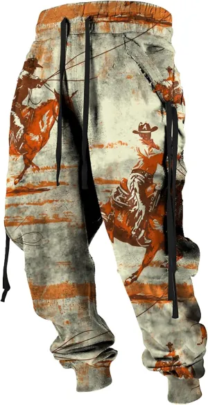 MARSVOVO Mens Western Aztec Pants Vintage Drawstring Fall Sweatpants with Pocket Cool Graphic Baggy Jogger Pants