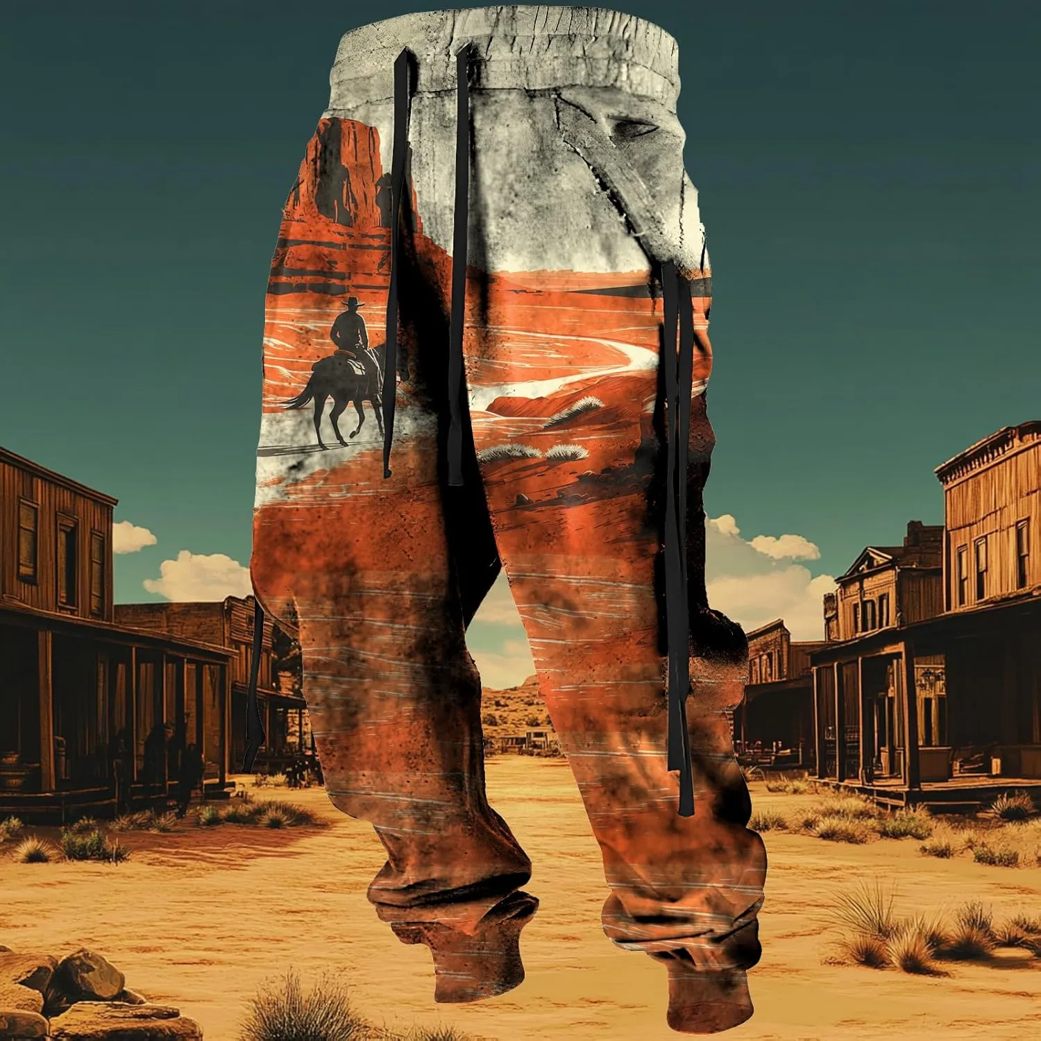 MARSVOVO Mens Western Aztec Pants Vintage Drawstring Fall Sweatpants with Pocket Cool Graphic Baggy Jogger Pants