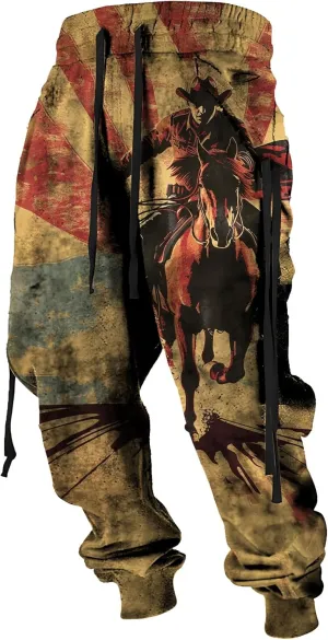 MARSVOVO Mens Western Aztec Pants Vintage Drawstring Fall Sweatpants with Pocket Cool Graphic Baggy Jogger Pants