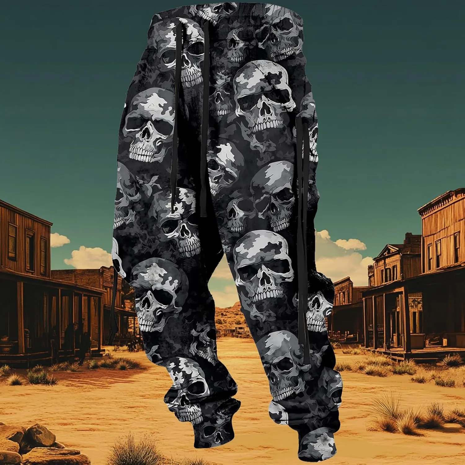 MARSVOVO Mens Western Aztec Pants Vintage Drawstring Fall Sweatpants with Pocket Cool Graphic Baggy Jogger Pants