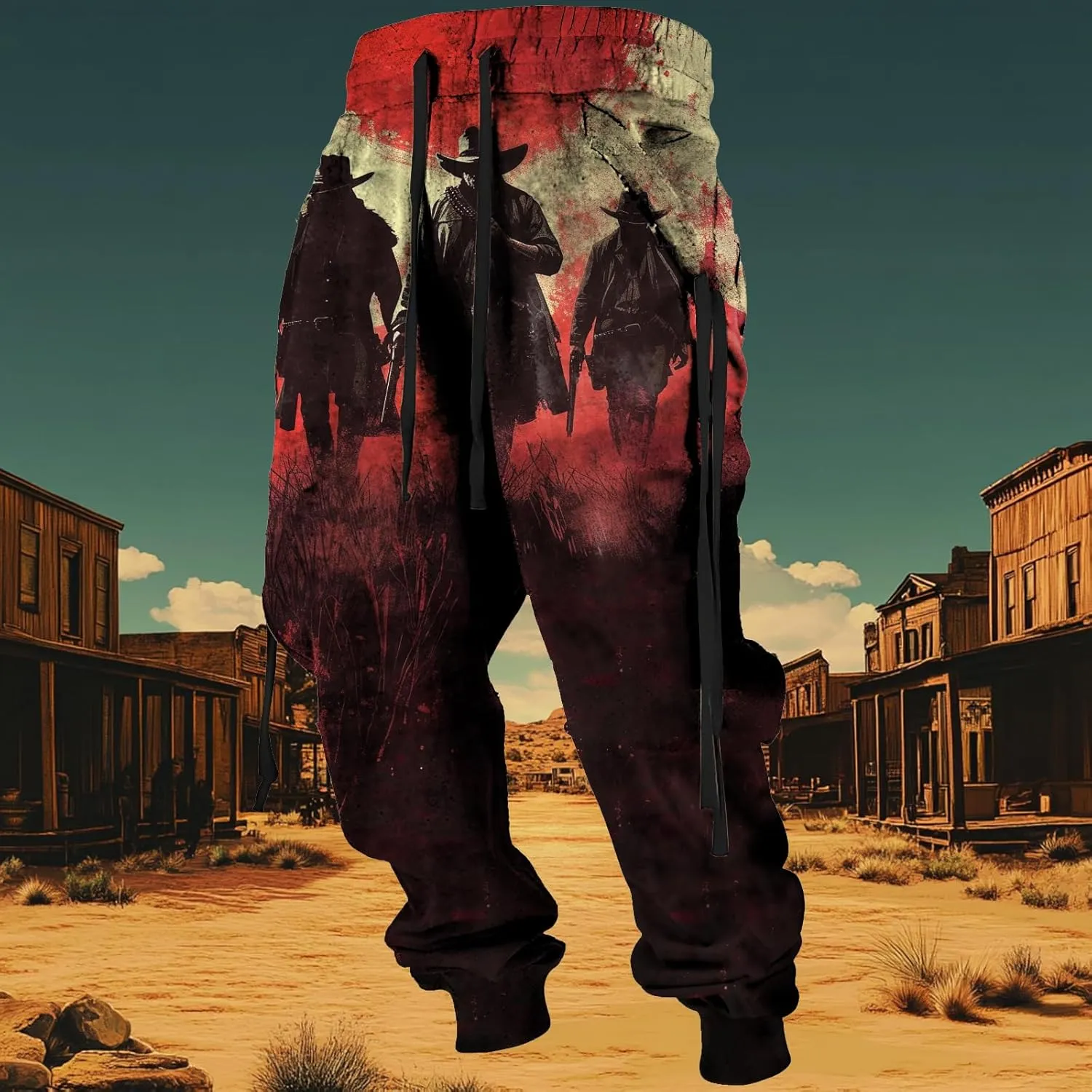 MARSVOVO Mens Western Aztec Pants Vintage Drawstring Fall Sweatpants with Pocket Cool Graphic Baggy Jogger Pants