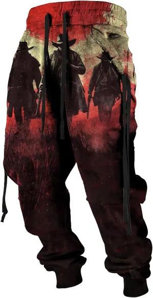 MARSVOVO Mens Western Aztec Pants Vintage Drawstring Fall Sweatpants with Pocket Cool Graphic Baggy Jogger Pants
