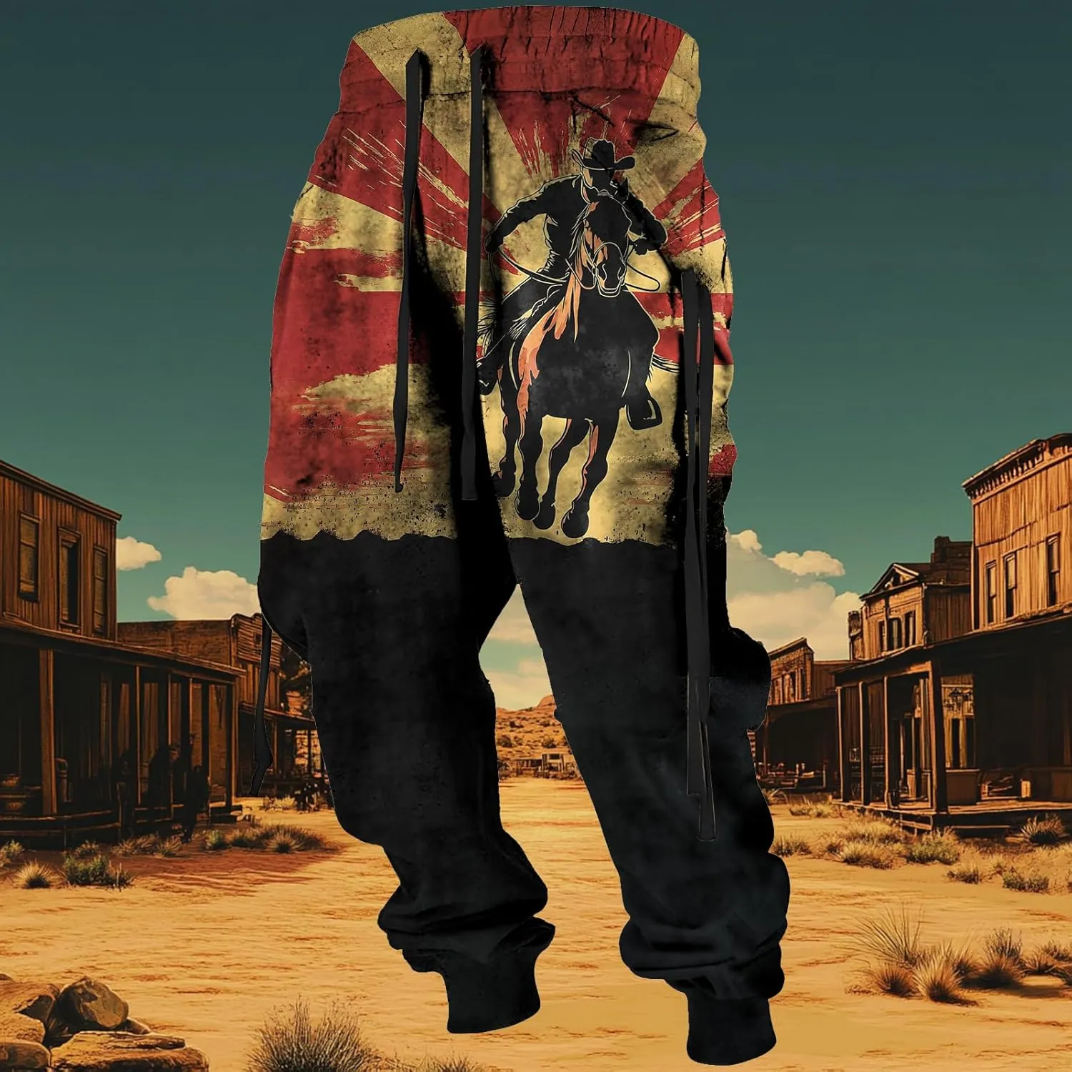MARSVOVO Mens Western Aztec Pants Vintage Drawstring Fall Sweatpants with Pocket Cool Graphic Baggy Jogger Pants