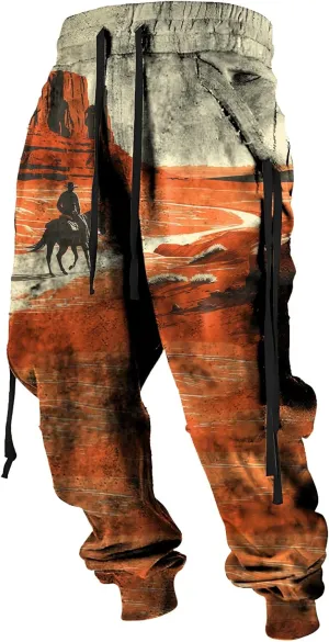 MARSVOVO Mens Western Aztec Pants Vintage Drawstring Fall Sweatpants with Pocket Cool Graphic Baggy Jogger Pants