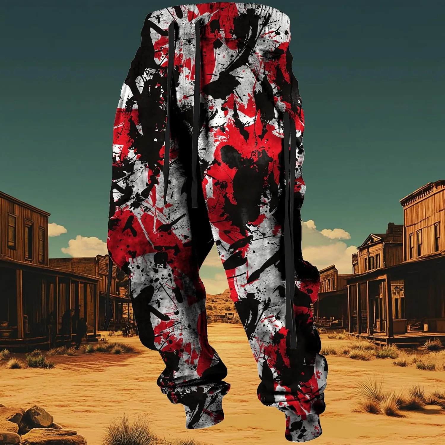 MARSVOVO Mens Western Aztec Pants Vintage Drawstring Fall Sweatpants with Pocket Cool Graphic Baggy Jogger Pants