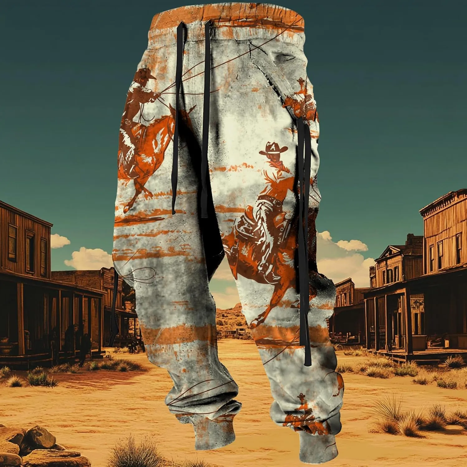 MARSVOVO Mens Western Aztec Pants Vintage Drawstring Fall Sweatpants with Pocket Cool Graphic Baggy Jogger Pants