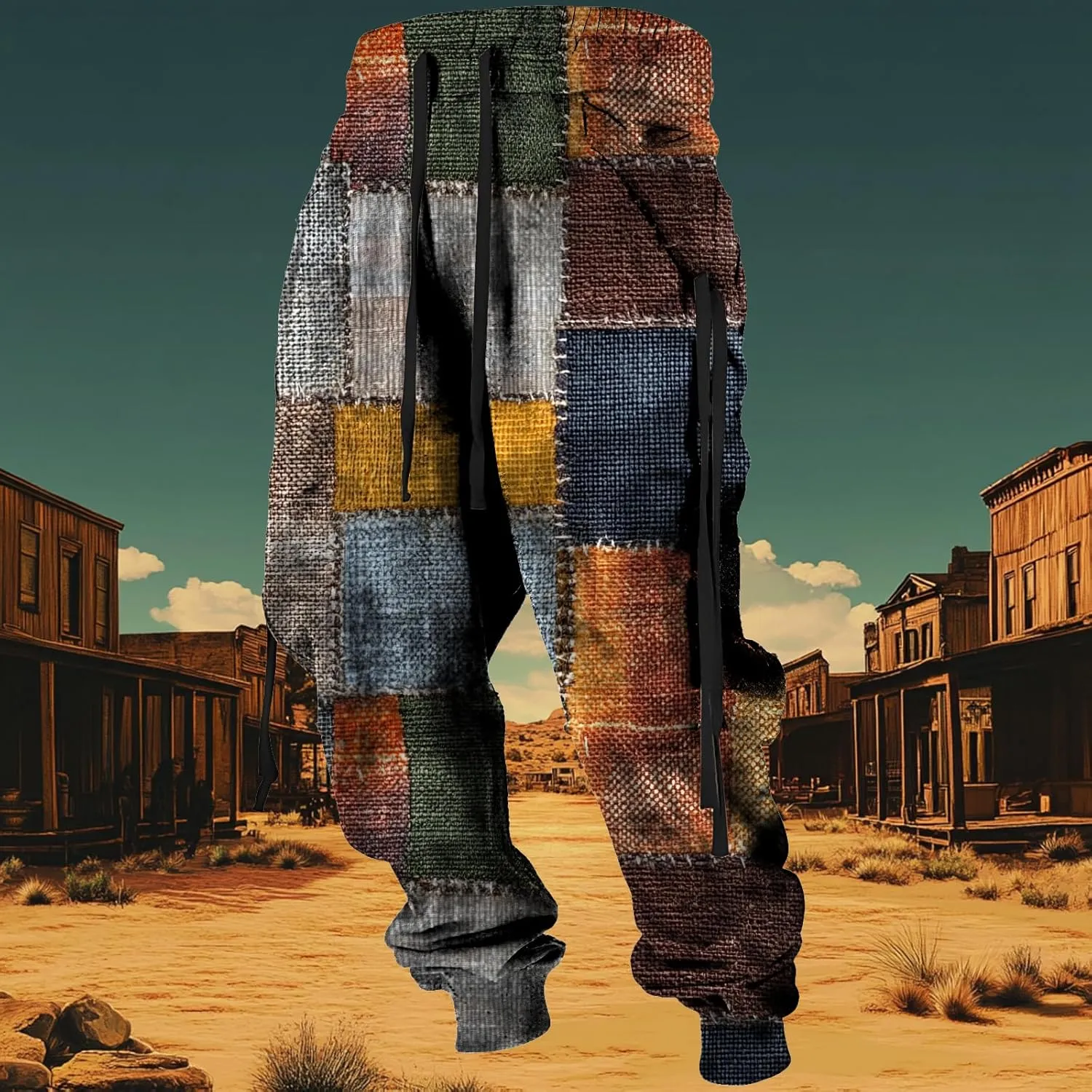 MARSVOVO Mens Western Aztec Pants Vintage Drawstring Fall Sweatpants with Pocket Cool Graphic Baggy Jogger Pants