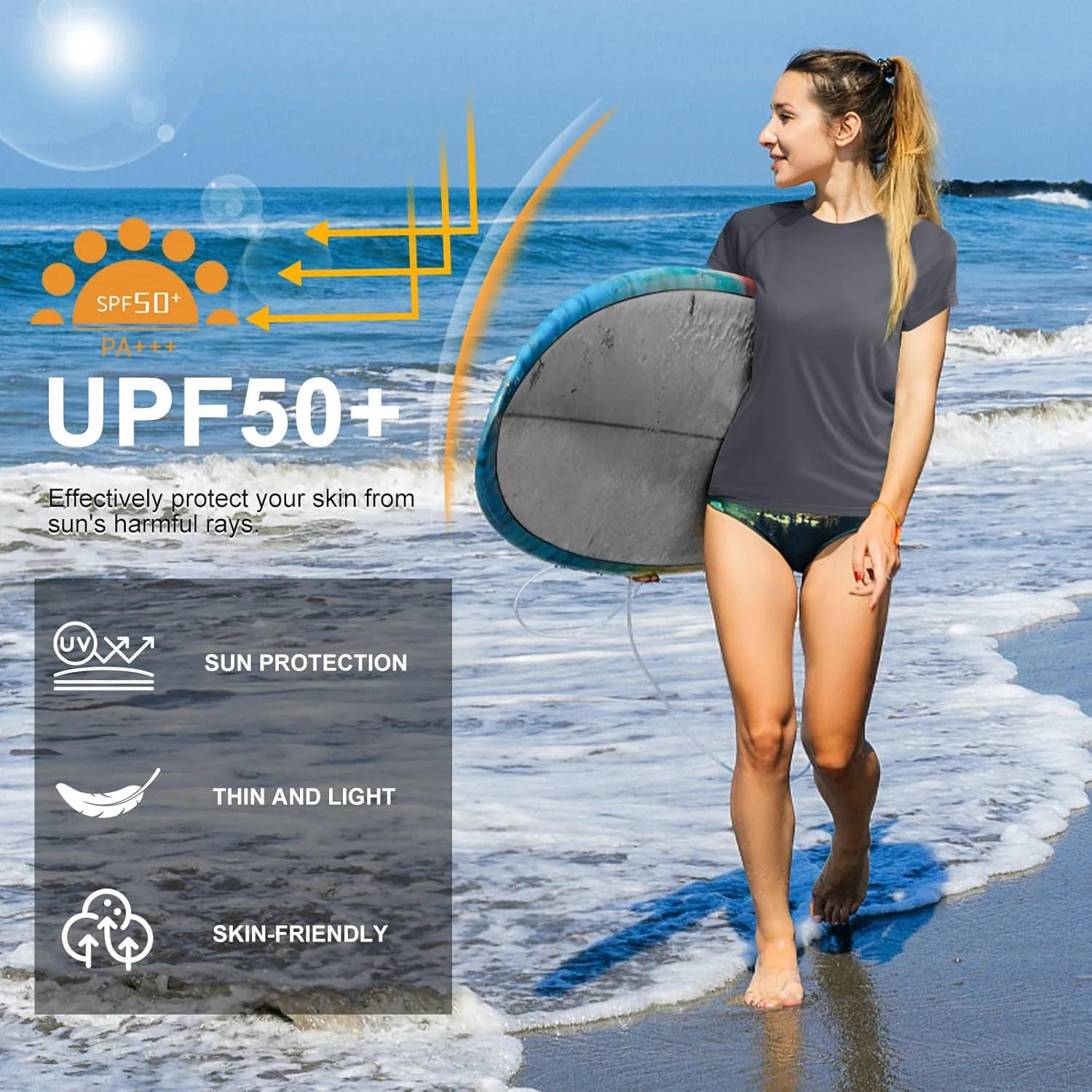 MEETWEE Women Rash Guard Short Sleeve T-Shirts Quick Dry Swim Shirt UPF 50  UV Sun Protection Lightweight Workout Swim Top