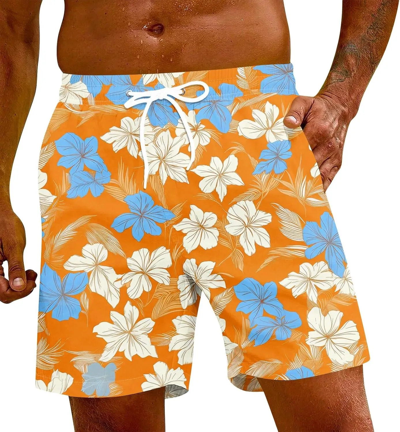 Men Swim Trunks Quick Dry Beach Swim Shorts Stretchy Board Shorts Swimsuits with Pockets