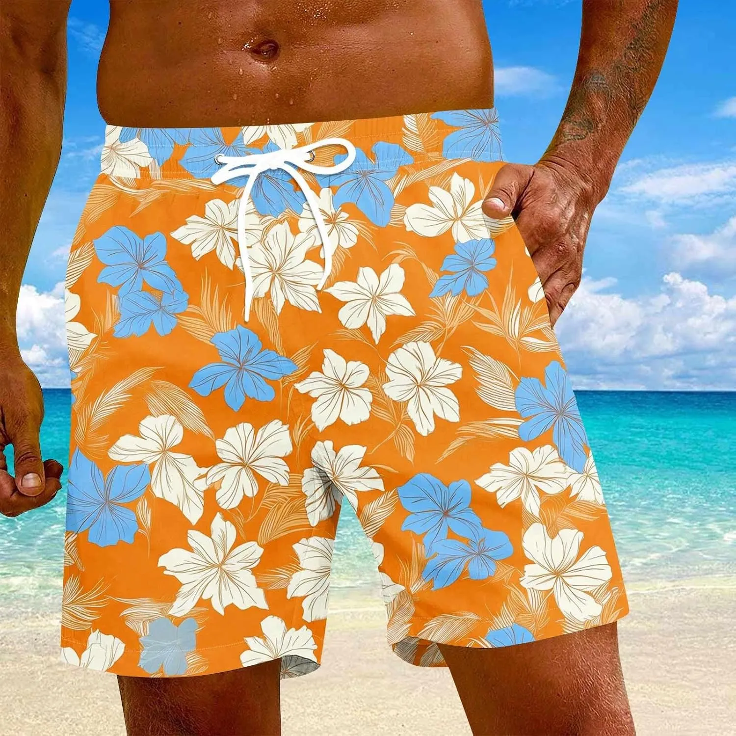Men Swim Trunks Quick Dry Beach Swim Shorts Stretchy Board Shorts Swimsuits with Pockets