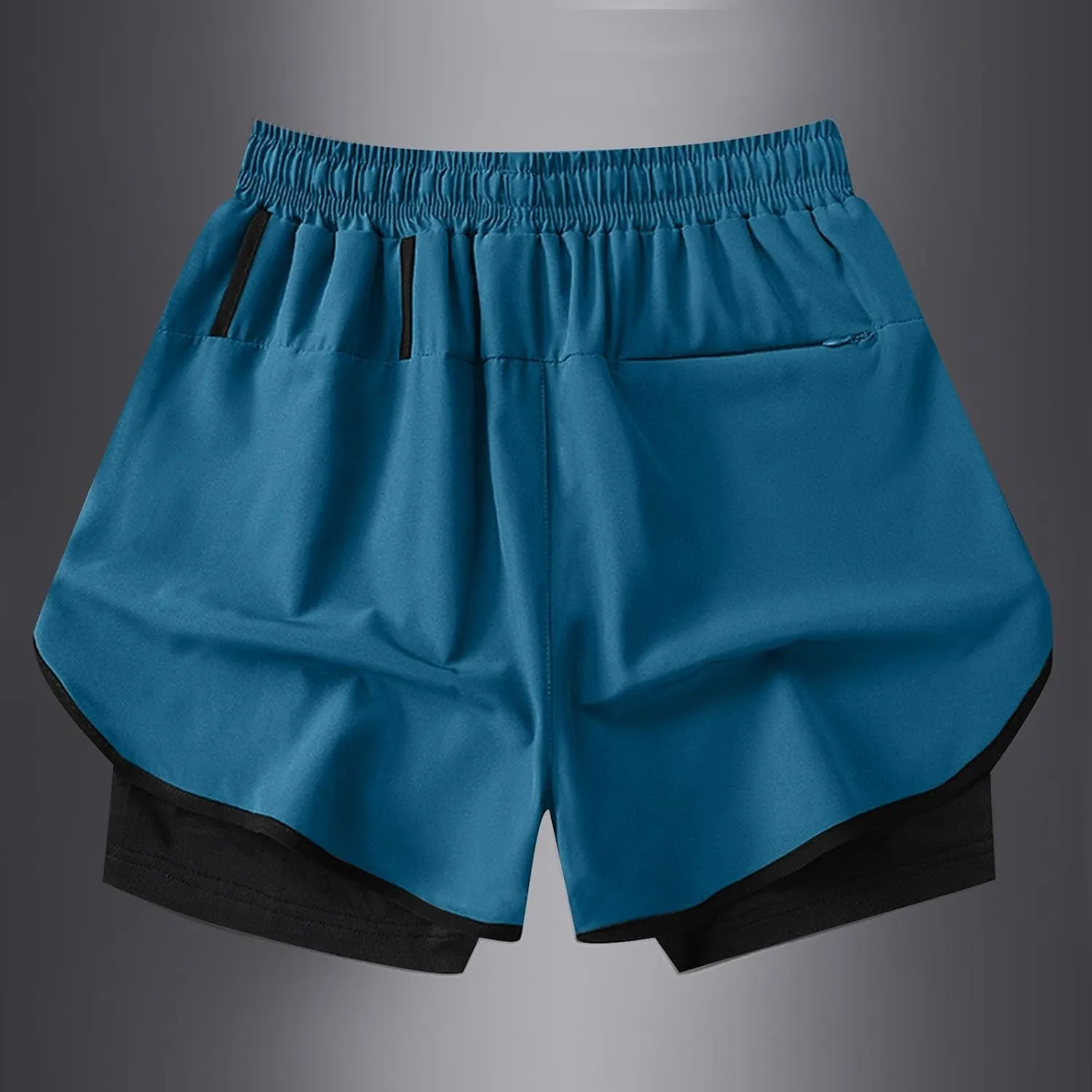 Men Workout Shorts 2 in 1 Running Short Summer Drawstring Elastic Athletic Pants with Liner and Zip Pockets