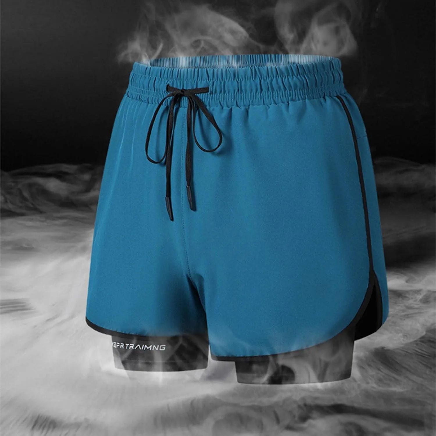 Men Workout Shorts 2 in 1 Running Short Summer Drawstring Elastic Athletic Pants with Liner and Zip Pockets