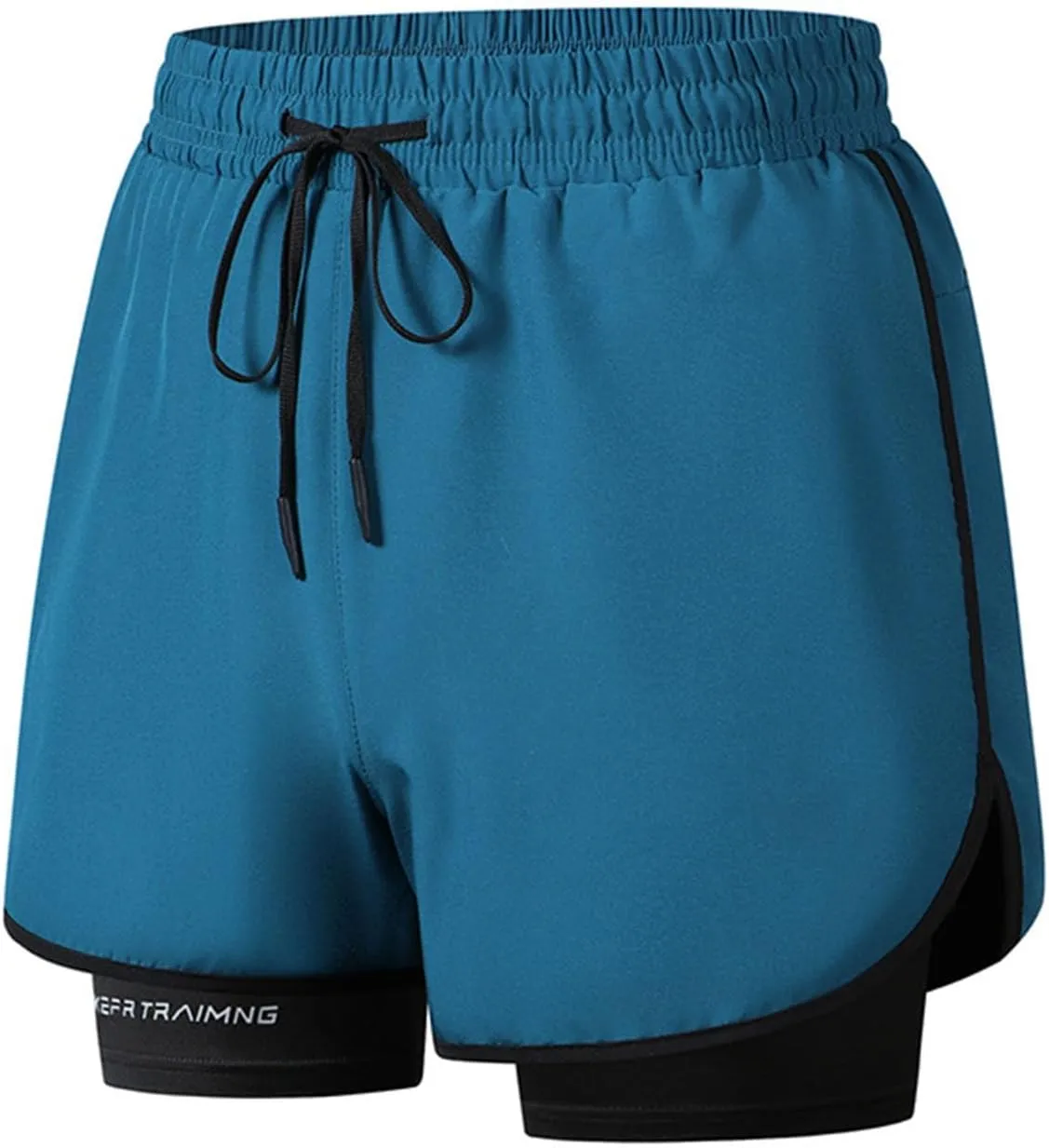 Men Workout Shorts 2 in 1 Running Short Summer Drawstring Elastic Athletic Pants with Liner and Zip Pockets