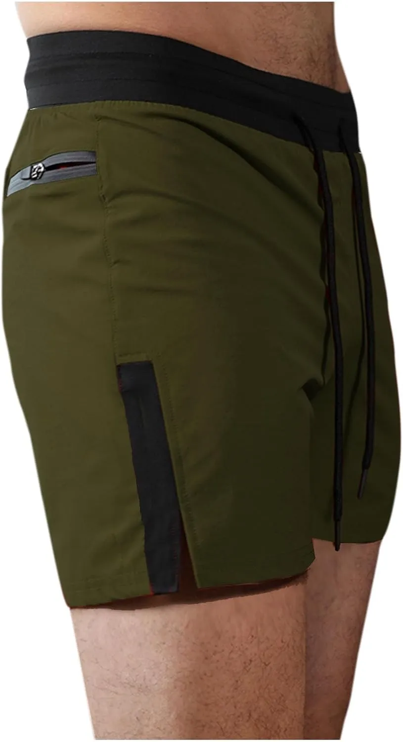 Men's Athletic Gym Shorts 5 Inch Quick Dry Drawstring Elastic Waist Stretch Workout Sports Running Shorts