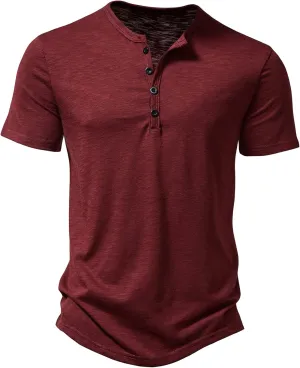 Men's Casual Stretchy Slim Fit Short Sleeve Henley Shirt