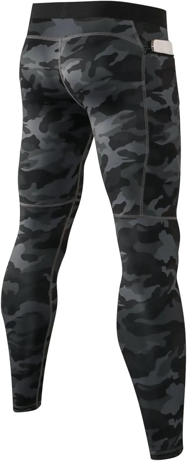 Men's Compression Pants with Zipper Pocket Workout Athletic Running Leggings Quick Dry Sports Baselayer Tights