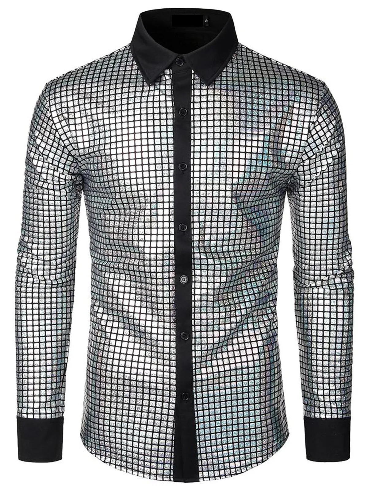 Men's Dress Shirt Sequins Button Down Long Sleeve Shirts Disco Party Costume
