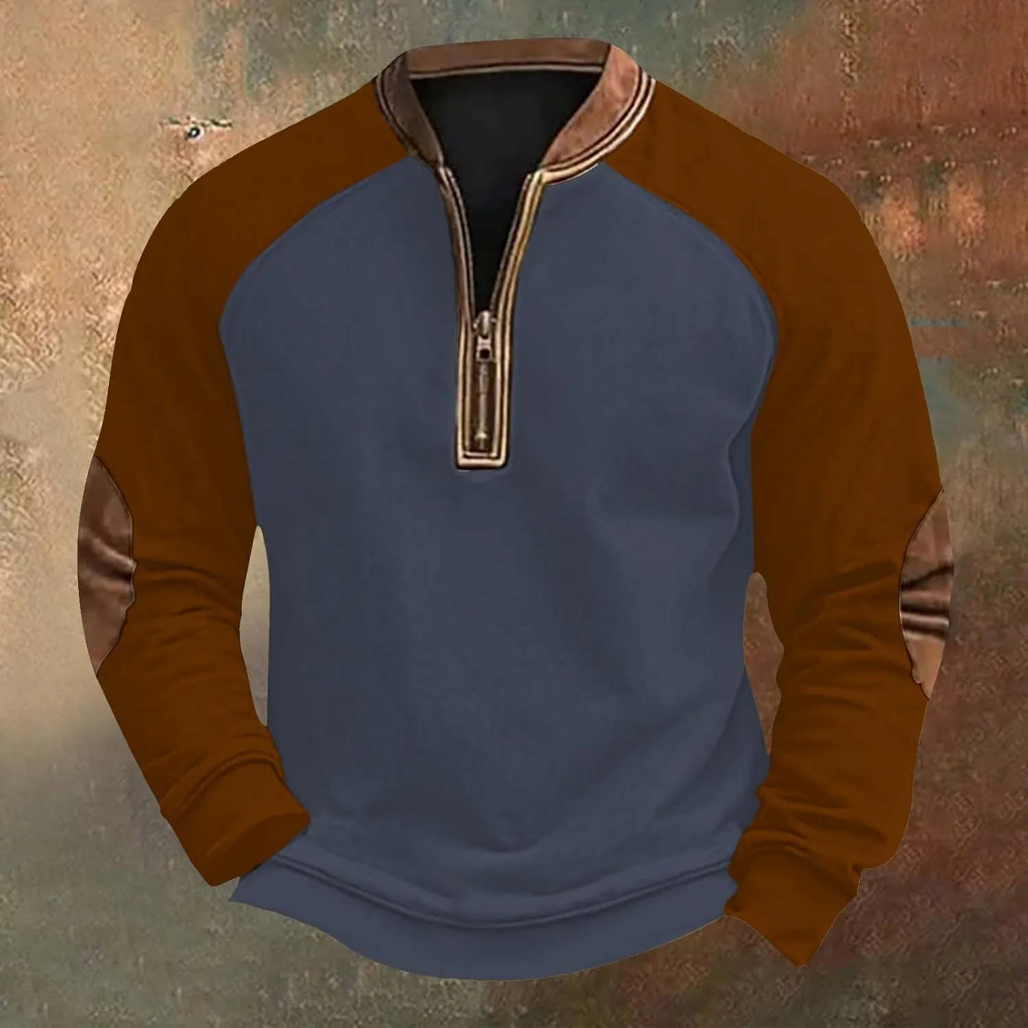 Mens Fall Vintage Quarter Zip V-Neck Pullover Sweatshirts Casual Fashion Long Sleeve Print Zip Up Sweater