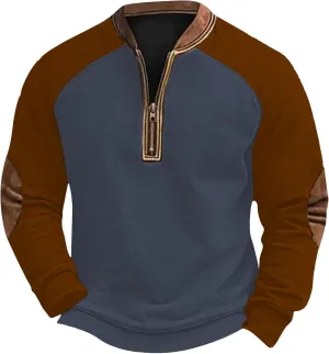 Mens Fall Vintage Quarter Zip V-Neck Pullover Sweatshirts Casual Fashion Long Sleeve Print Zip Up Sweater