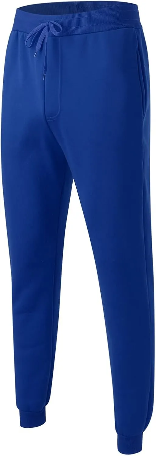 Men's Fleece Cargo Sweatpants Drawstring Loose Waist Solid Color Pants Pocket Active Athletic Workout Sweatpants Men
