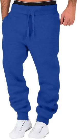 Men's Fleece Cargo Sweatpants Drawstring Loose Waist Solid Color Pants Pocket Active Athletic Workout Sweatpants Men