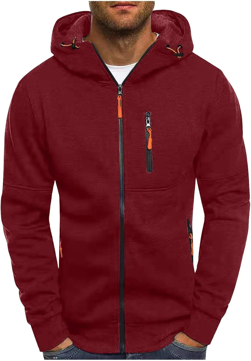 Men's Gym Workout Hooded Sweatshirts Full-Zip Active Hoodies Tops Long Sleeve Casual Hoodie Jacket with Zipper Pocket