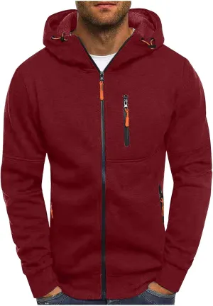 Men's Gym Workout Hooded Sweatshirts Full-Zip Active Hoodies Tops Long Sleeve Casual Hoodie Jacket with Zipper Pocket
