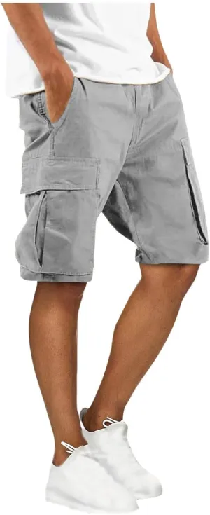 Men's Hiking Cargo Shorts Outdoor Quick Dry Cargo Casual Work Hiking Elastic Waist Drawstring Summer Beach Shorts
