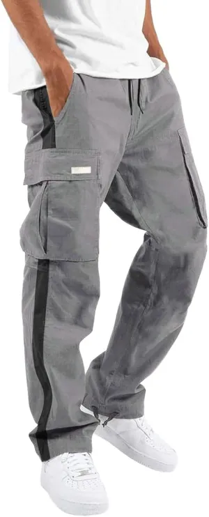 Men's Hiking Work Cargo Pants Drawstring Big and Tall Athletic Jogger Trousers Relaxed Fit Trousers with Multi Pockets