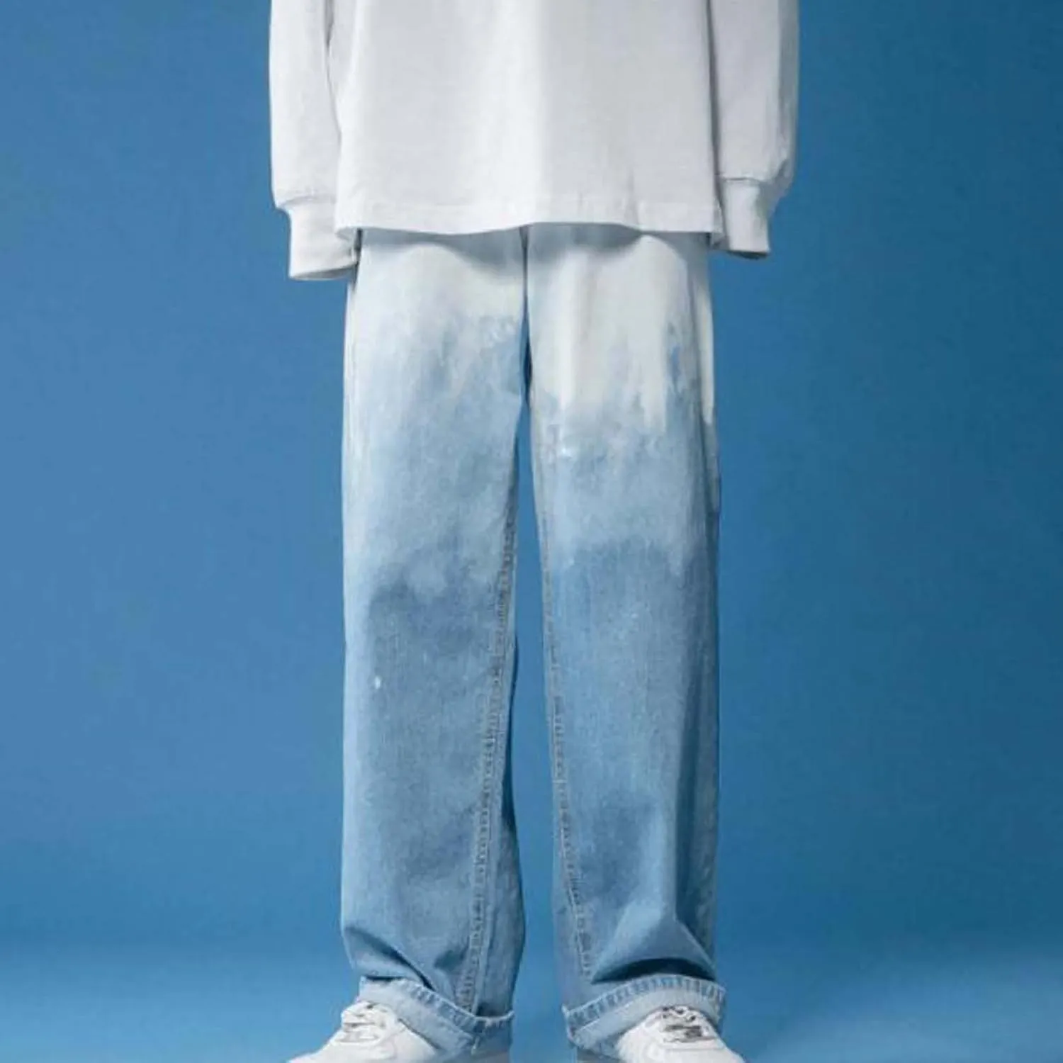 Men's Jeans Loose Fit Hip Hop Straight Leg Jeans Men's Casual Regular Straight Leg Loose Fit Denim Jeans