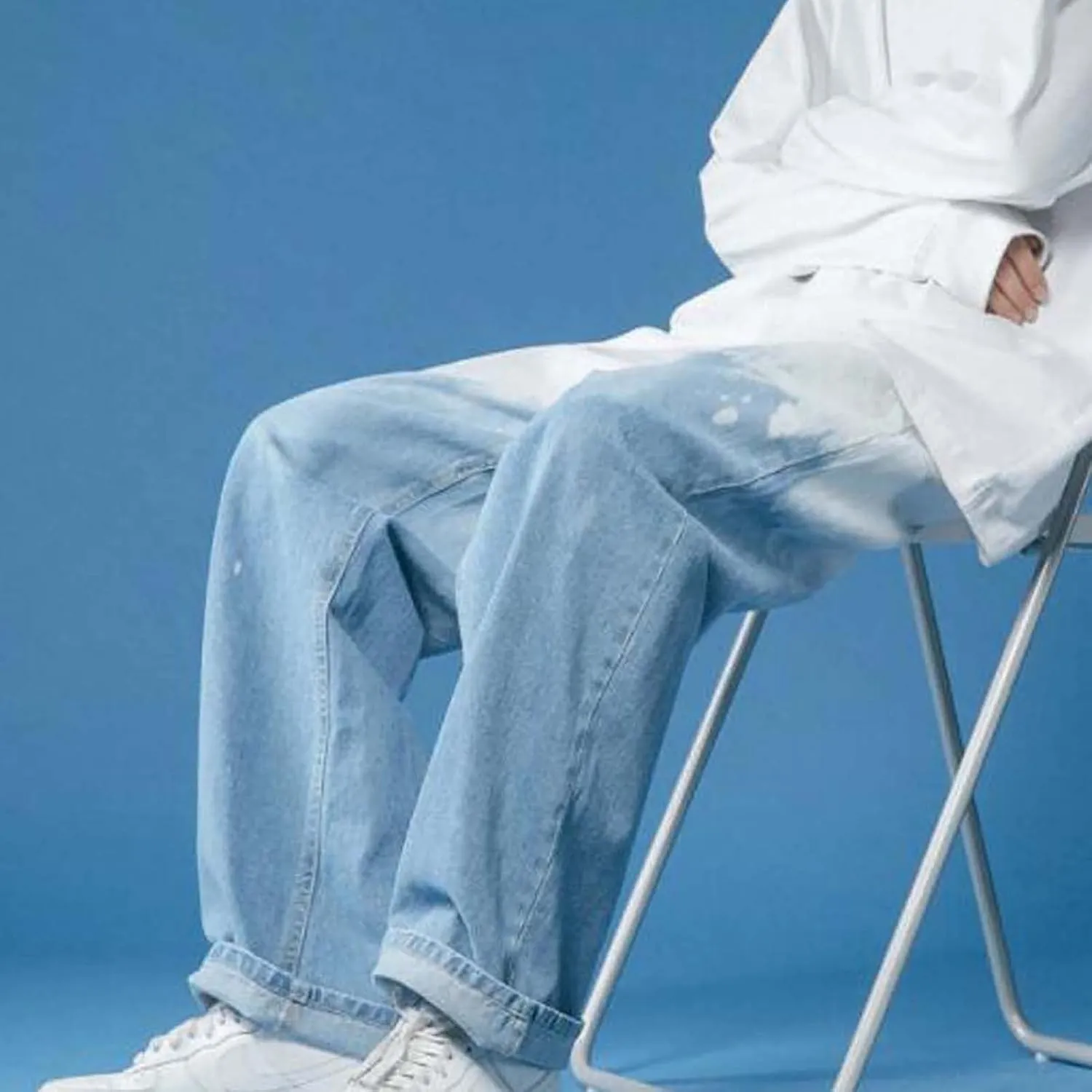 Men's Jeans Loose Fit Hip Hop Straight Leg Jeans Men's Casual Regular Straight Leg Loose Fit Denim Jeans