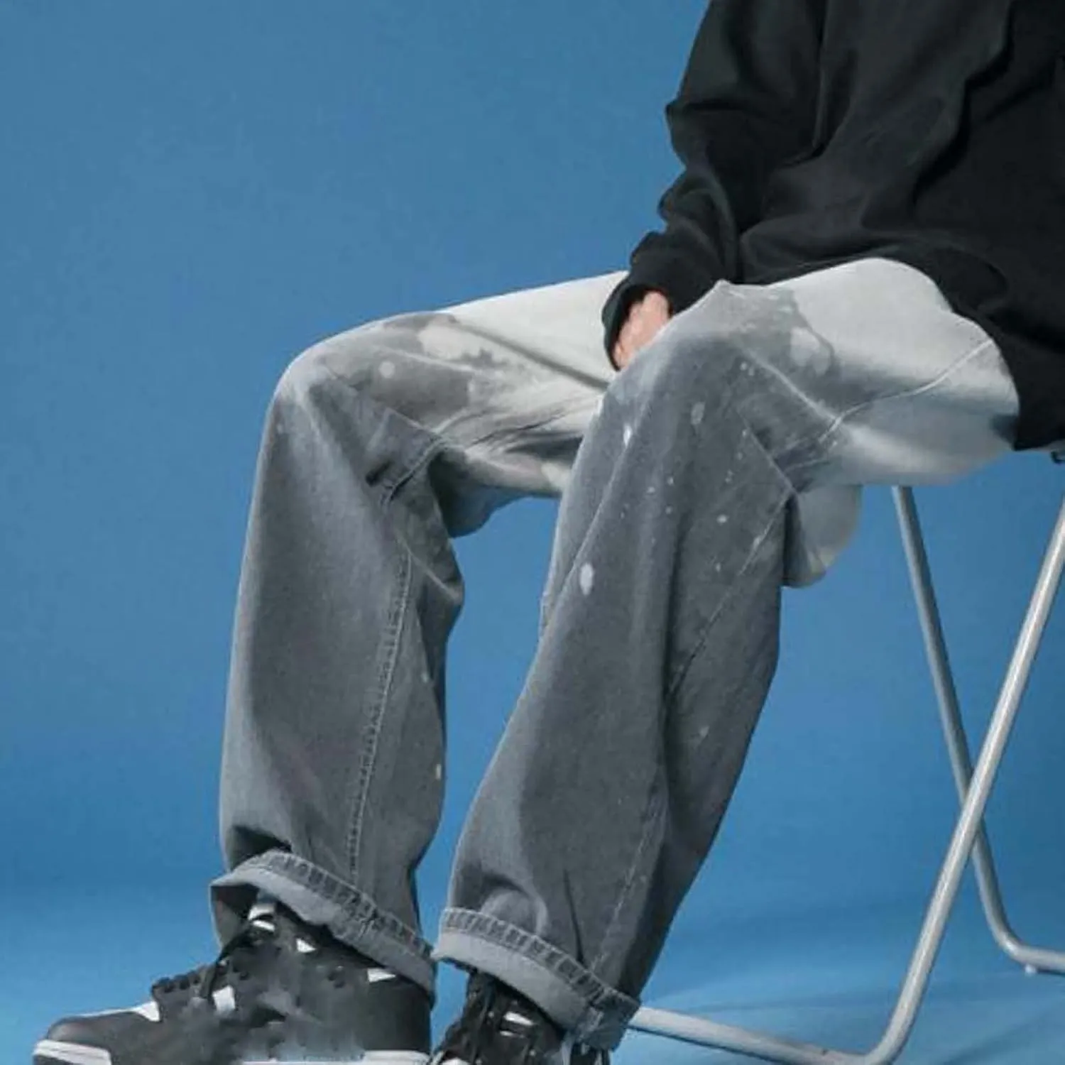 Men's Jeans Loose Fit Hip Hop Straight Leg Jeans Men's Casual Regular Straight Leg Loose Fit Denim Jeans