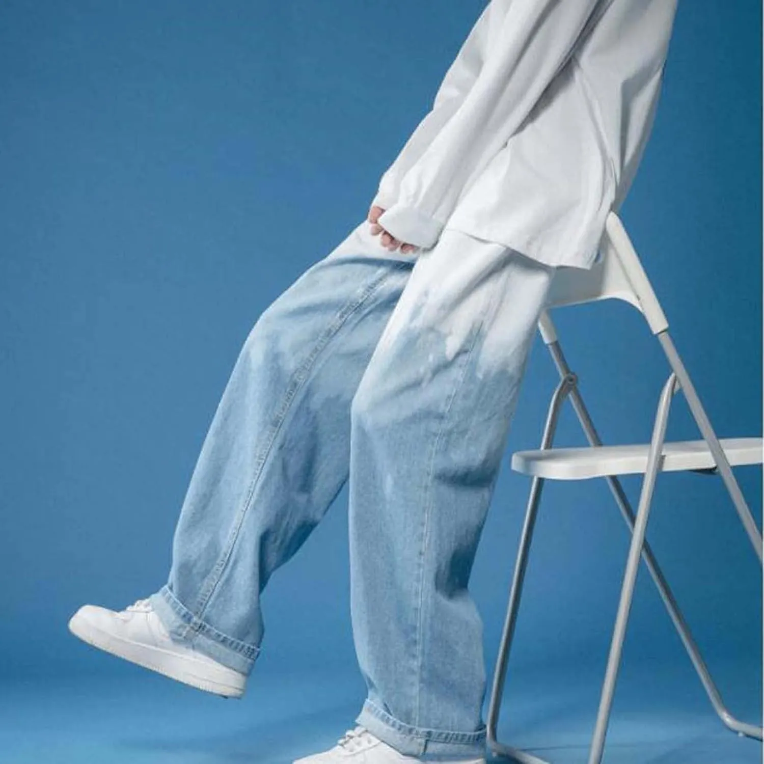Men's Jeans Loose Fit Hip Hop Straight Leg Jeans Men's Casual Regular Straight Leg Loose Fit Denim Jeans