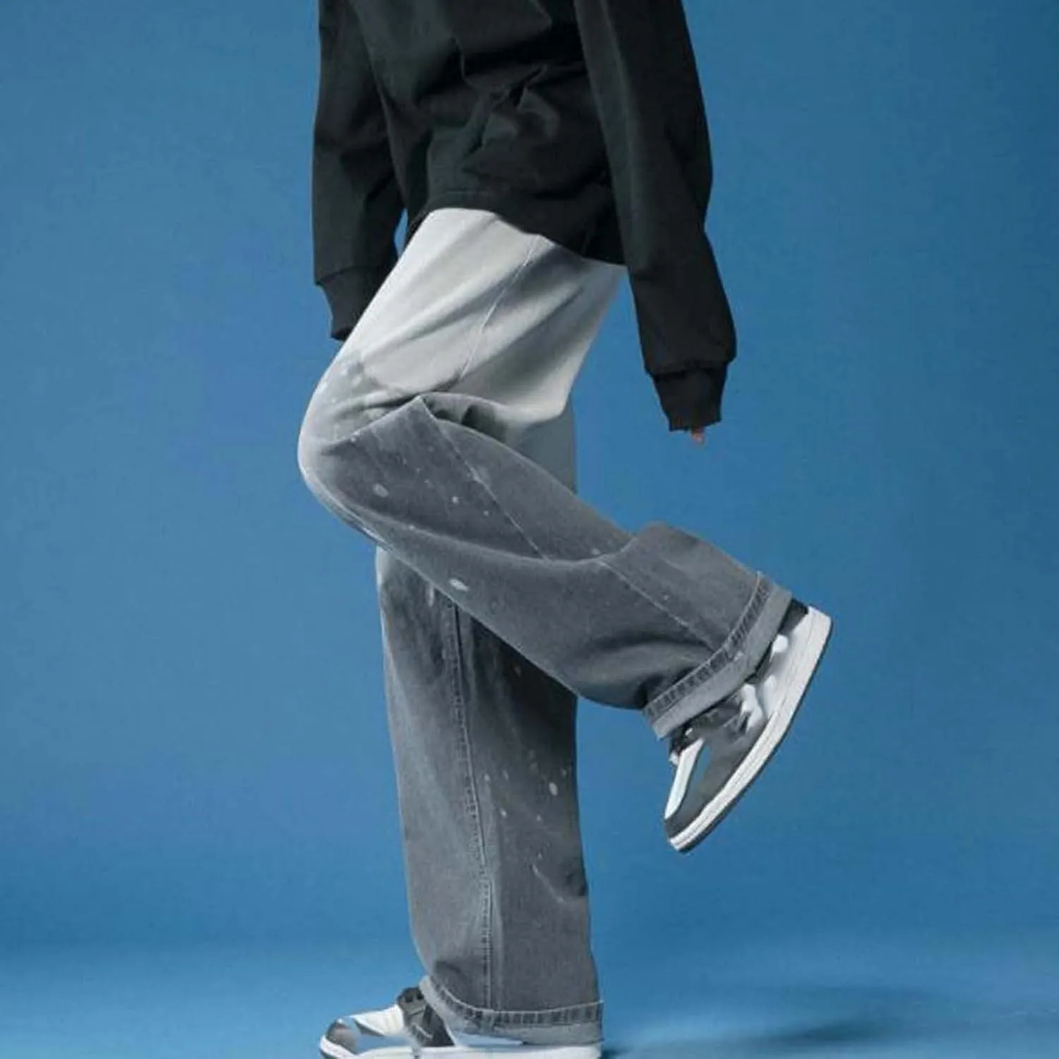 Men's Jeans Loose Fit Hip Hop Straight Leg Jeans Men's Casual Regular Straight Leg Loose Fit Denim Jeans