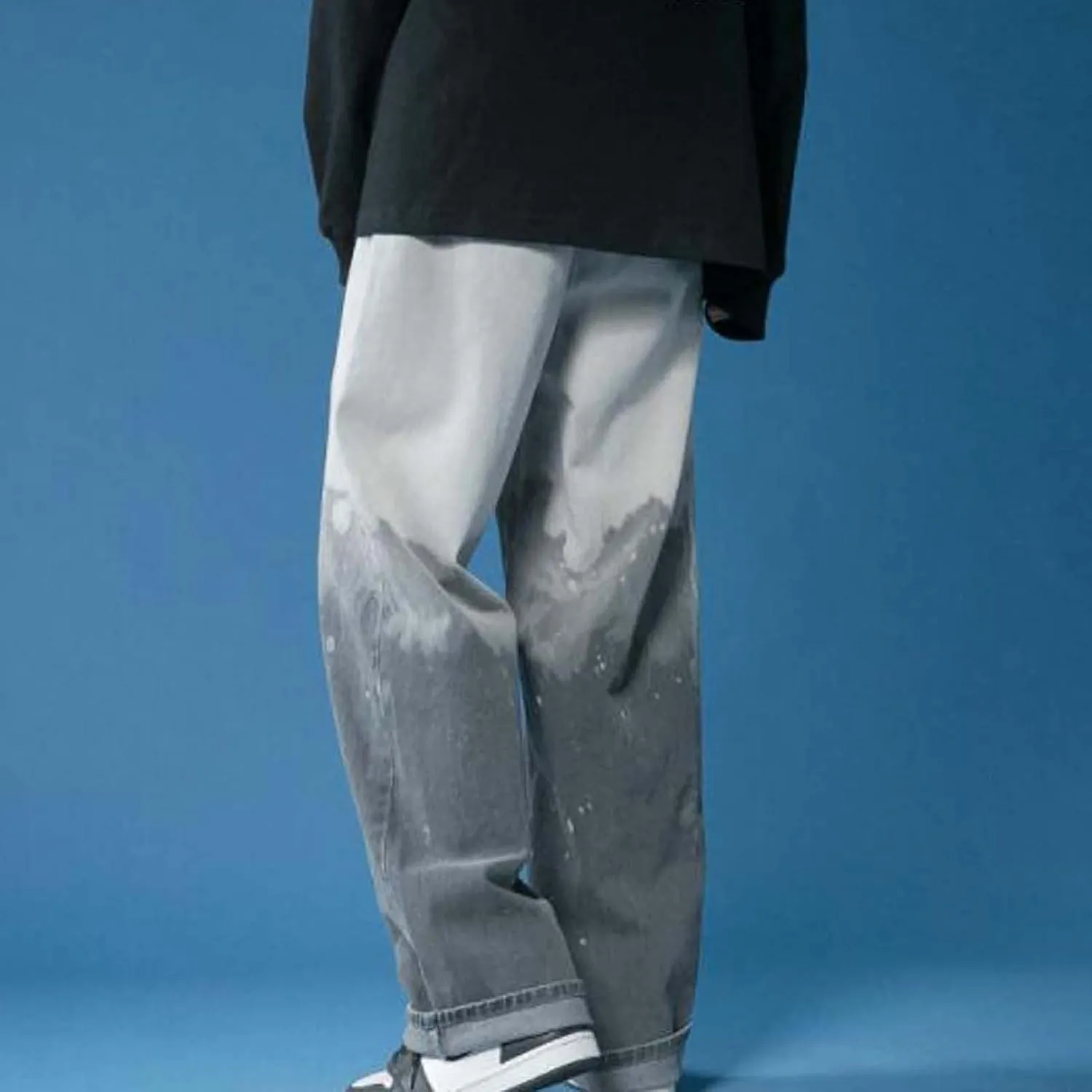 Men's Jeans Loose Fit Hip Hop Straight Leg Jeans Men's Casual Regular Straight Leg Loose Fit Denim Jeans