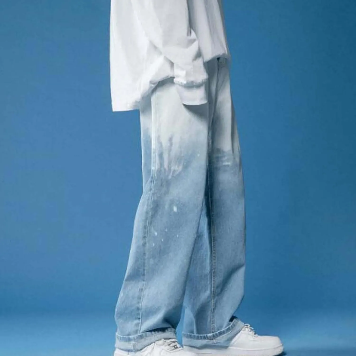 Men's Jeans Loose Fit Hip Hop Straight Leg Jeans Men's Casual Regular Straight Leg Loose Fit Denim Jeans