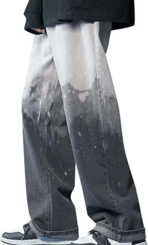 Men's Jeans Loose Fit Hip Hop Straight Leg Jeans Men's Casual Regular Straight Leg Loose Fit Denim Jeans