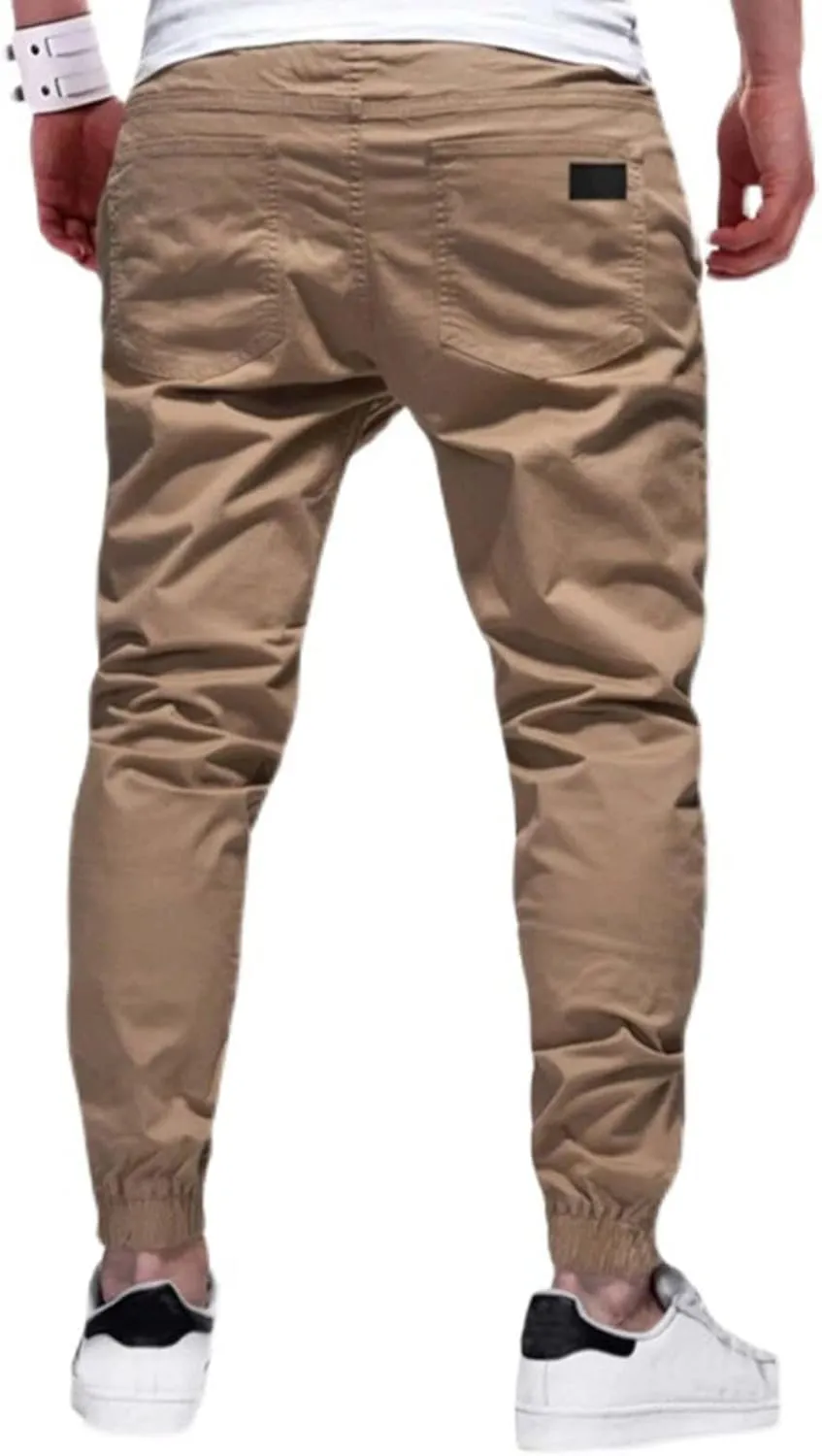 Mens Joggers Stretchy Skinny Fit Drawstring Waist Chino Pants Breathable Cozy Outdoor Hiking Pants with Multi Pockets