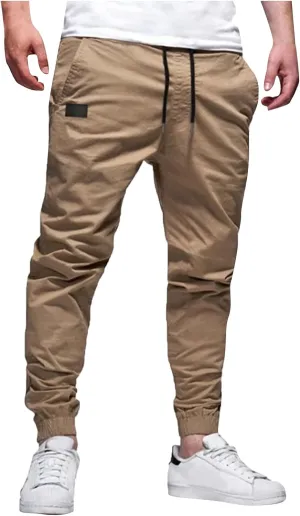 Mens Joggers Stretchy Skinny Fit Drawstring Waist Chino Pants Breathable Cozy Outdoor Hiking Pants with Multi Pockets