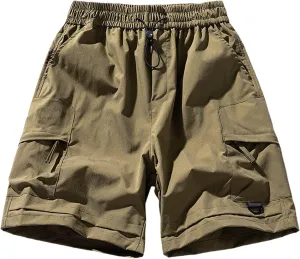 Men's Linen Shorts Athletic Hiking Water Resistant Quick-Dry Lightweight Outdoor Sweat Shorts with Pockets