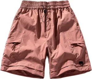 Men's Linen Shorts Athletic Hiking Water Resistant Quick-Dry Lightweight Outdoor Sweat Shorts with Pockets