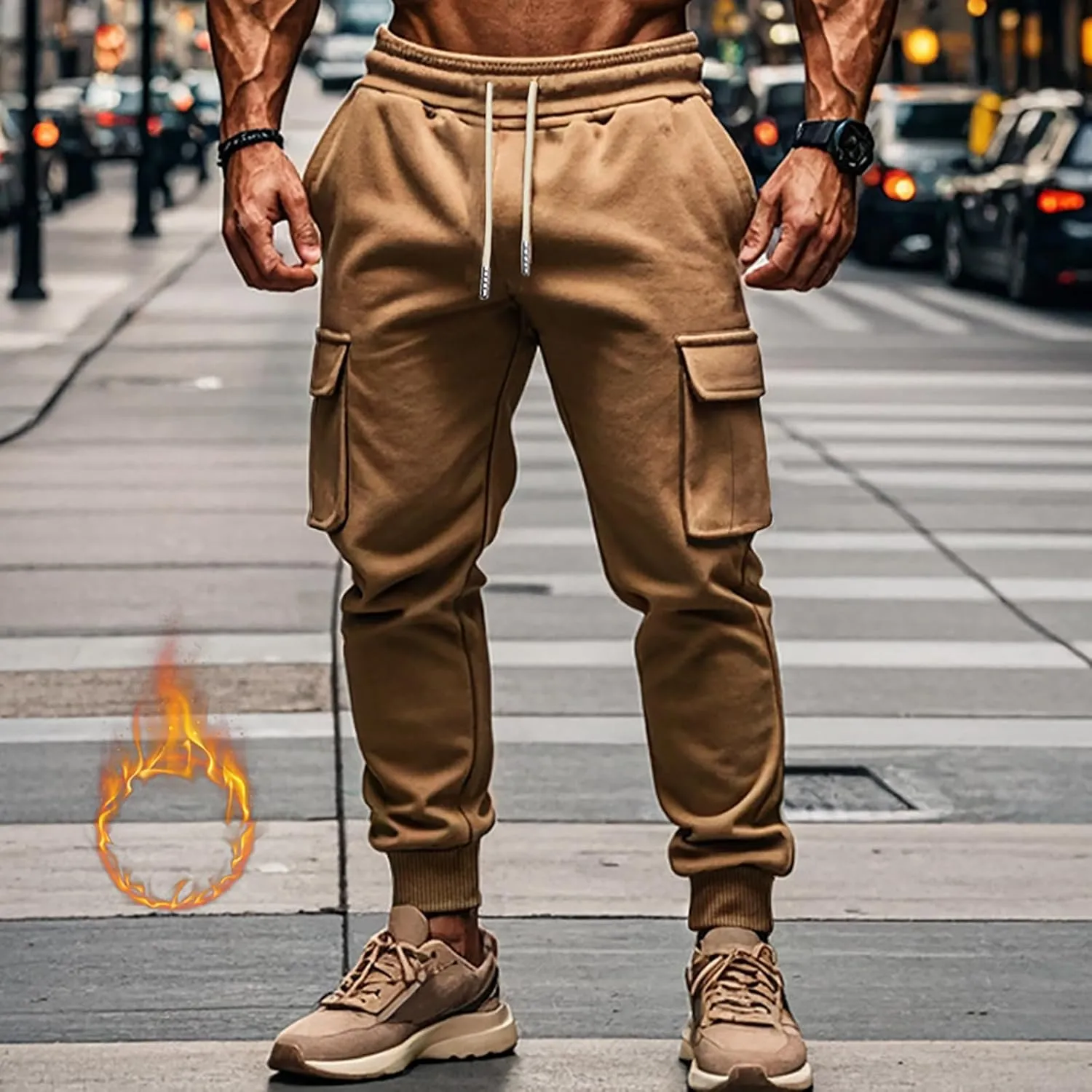 Men's Overalls Elastic Waist Drawstring Multi Pocket Casual Pants Hiking Pants Cotton Twill Sport Pant